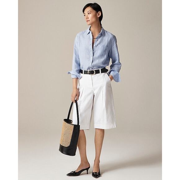 J Crew Garçon classic shirt in Baird McNutt Irish linen Women French Blue Sz 14 - Picture 1 of 7